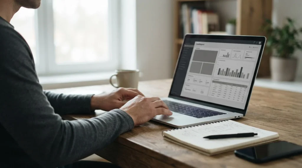 Person analysiert Sportwetten-Angebote mit 20 Euro Einzahlung am Laptop