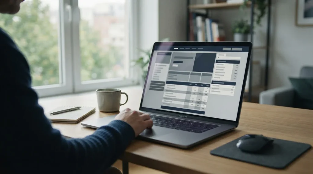 Laptop mit neutraler Sportwetten-Schnittstelle zeigt den Einstieg mit niedriger Einzahlung