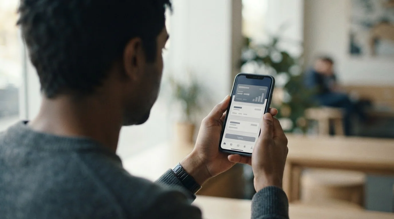Smartphone zeigt Banking-App für Überweisung an Wettanbieter