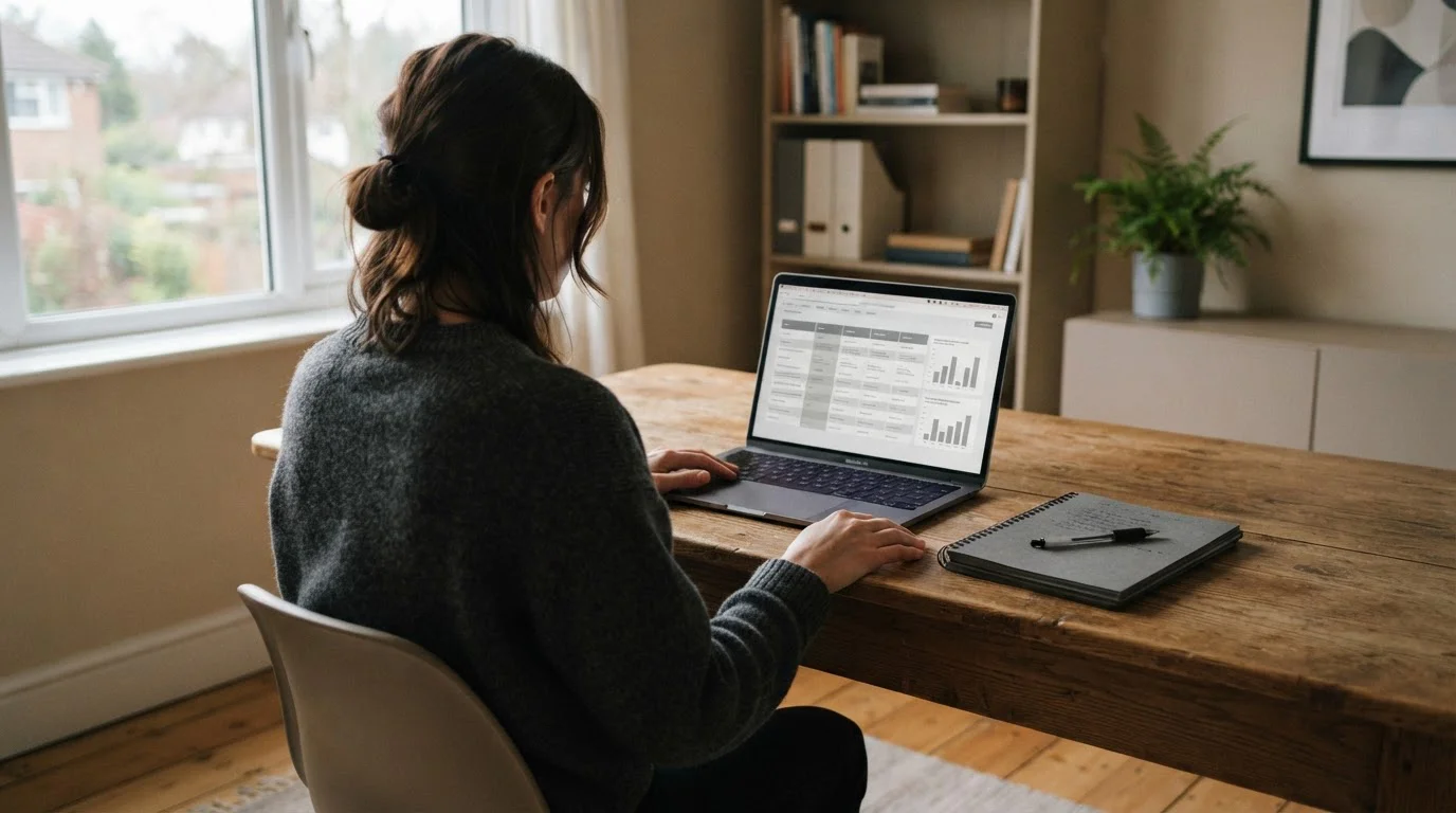 Person analysiert Wettanbieter-Vergleichsdaten auf Laptop-Bildschirm