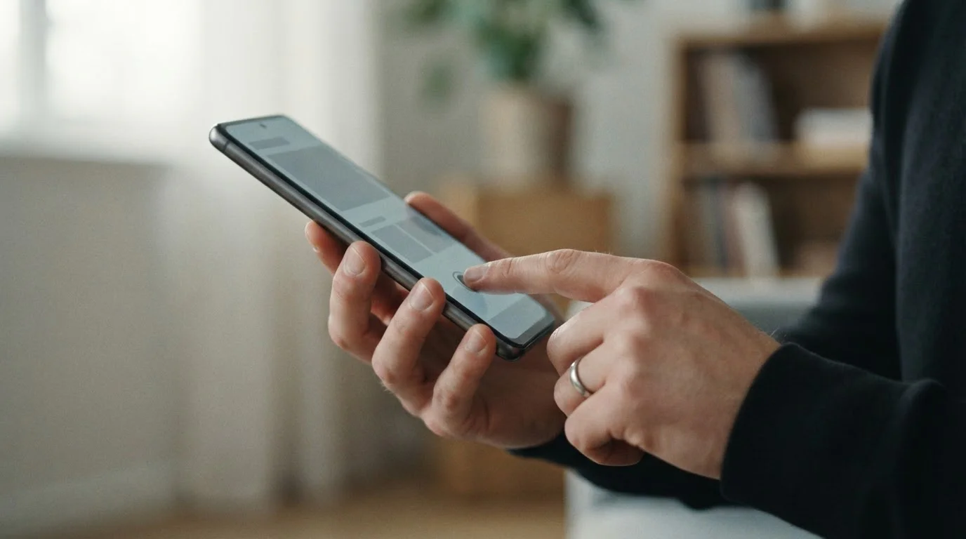 Hand entsperrt Smartphone mit Fingerabdruck-Sensor für schnellen App-Zugriff
