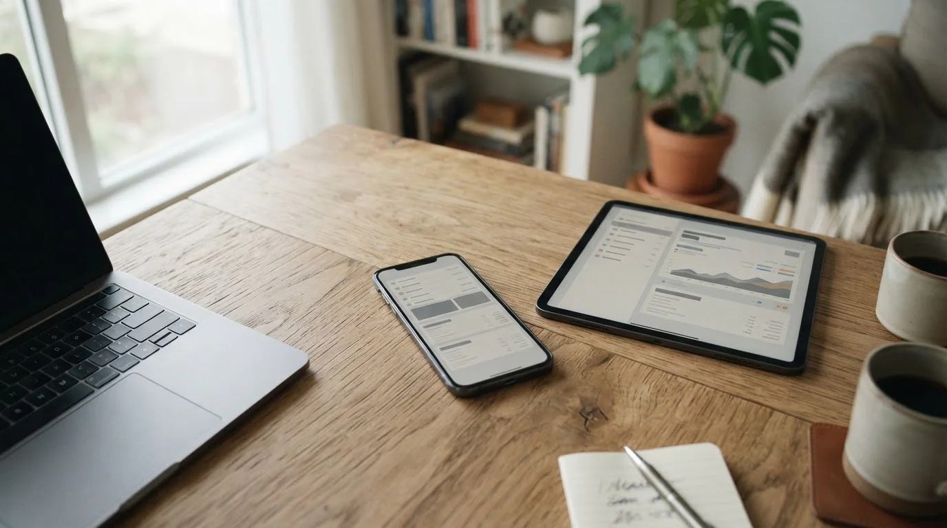 Verschiedene digitale Bezahlgeräte auf neutralem Untergrund ohne Markenlogos