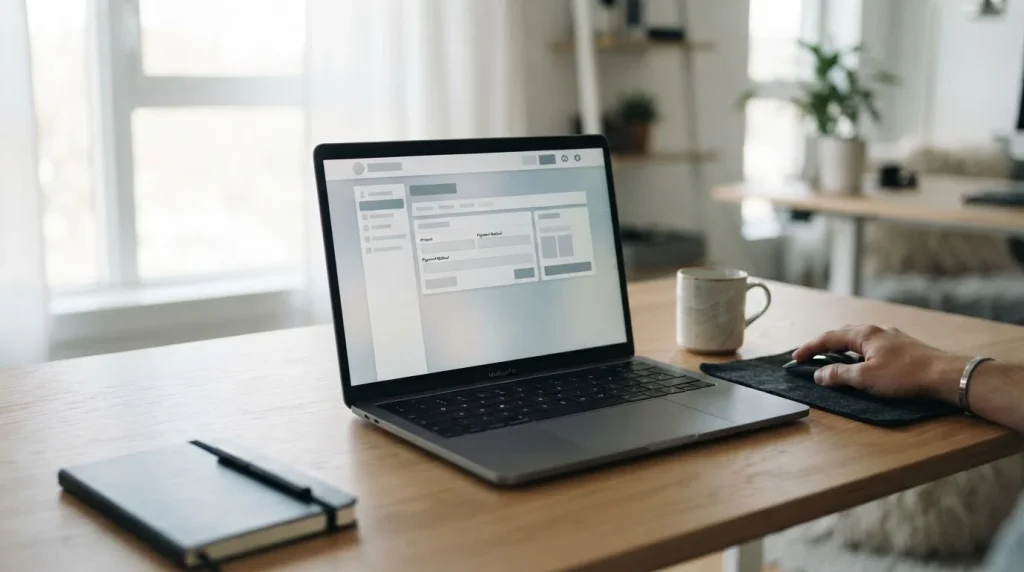 Laptop zeigt eine Wettplattform mit Fokus auf den Einzahlungsbereich