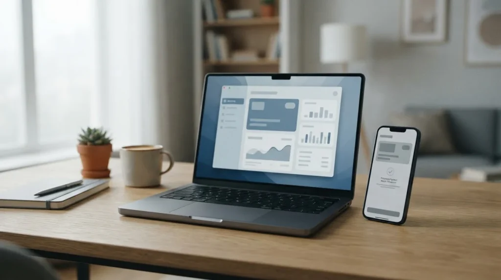 Trustly-Zahlung für Online-Wetten in Deutschland mit Laptop und neutralem Banking-Interface