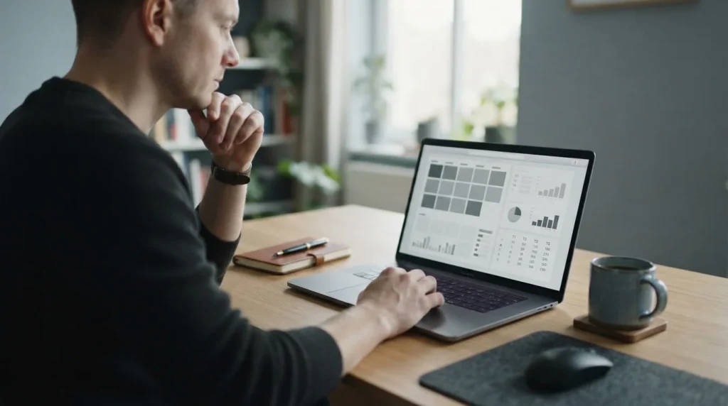 Einstieg ins Sportwetten mit minimaler Einzahlung – Laptop mit neutraler Wettoberfläche auf ruhigem Schreibtisch