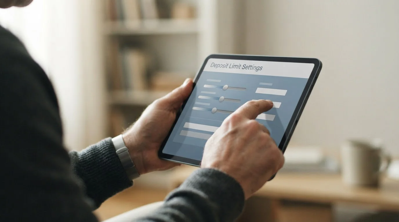 Hände setzen Einzahlungslimit auf Tablet-Bildschirm