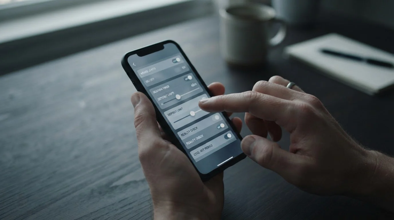 Hand setzt Limit in Einstellungen einer Wett-App auf Smartphone