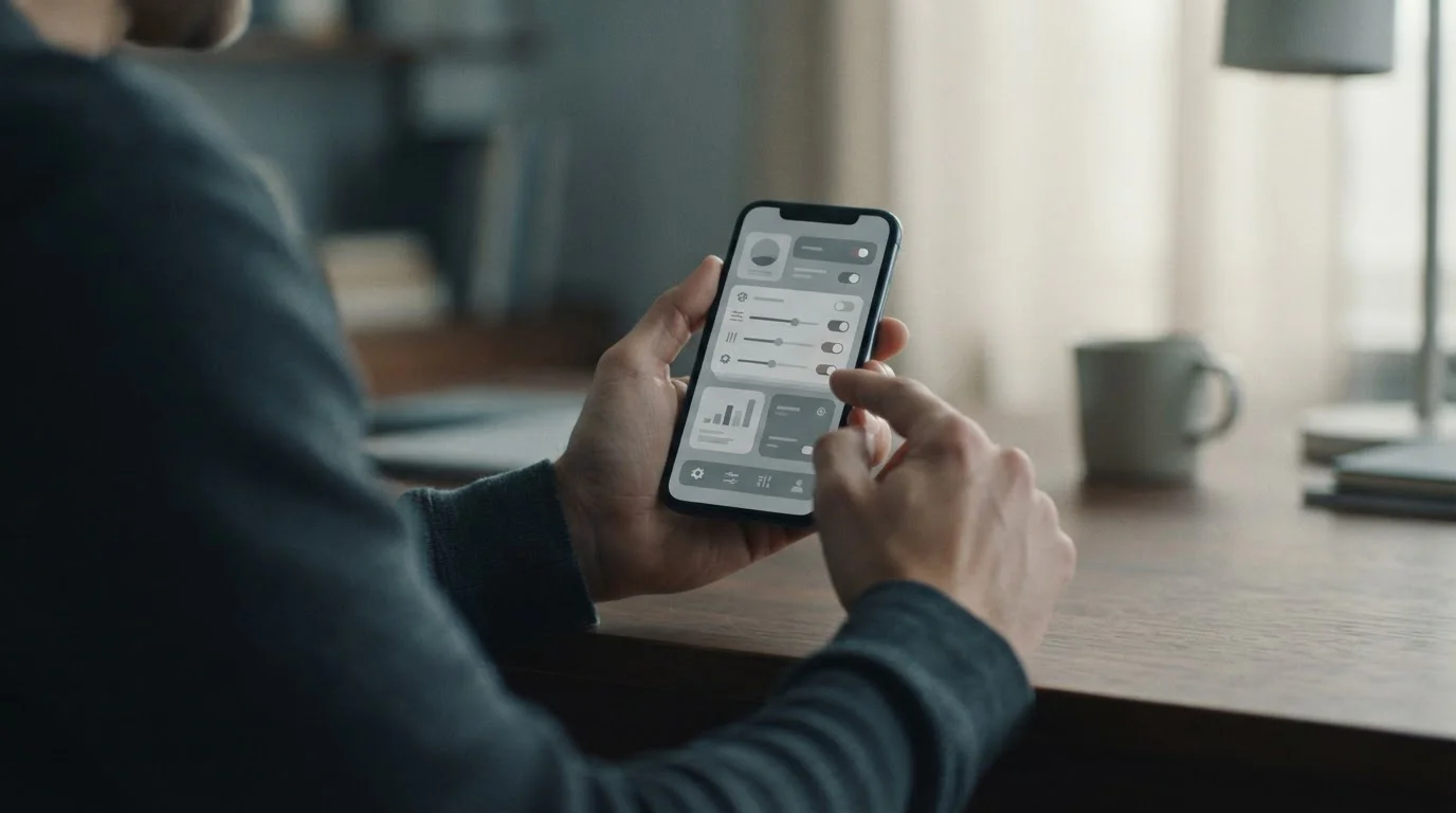 Person setzt bewusst Limits in neutraler App-Oberfläche am Smartphone