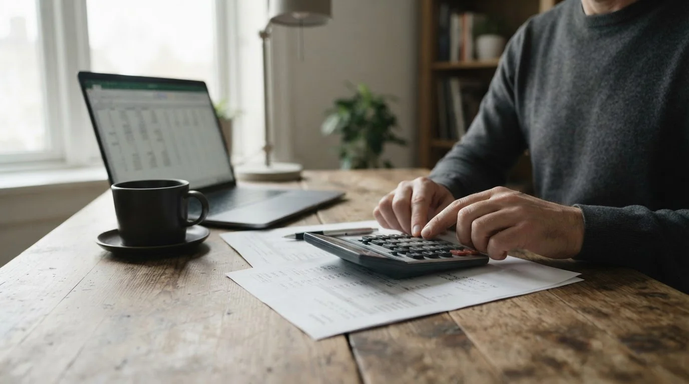 Arbeitsplatz mit Taschenrechner und Analysedokumenten zur Ermittlung der tatsächlichen Wettkosten
