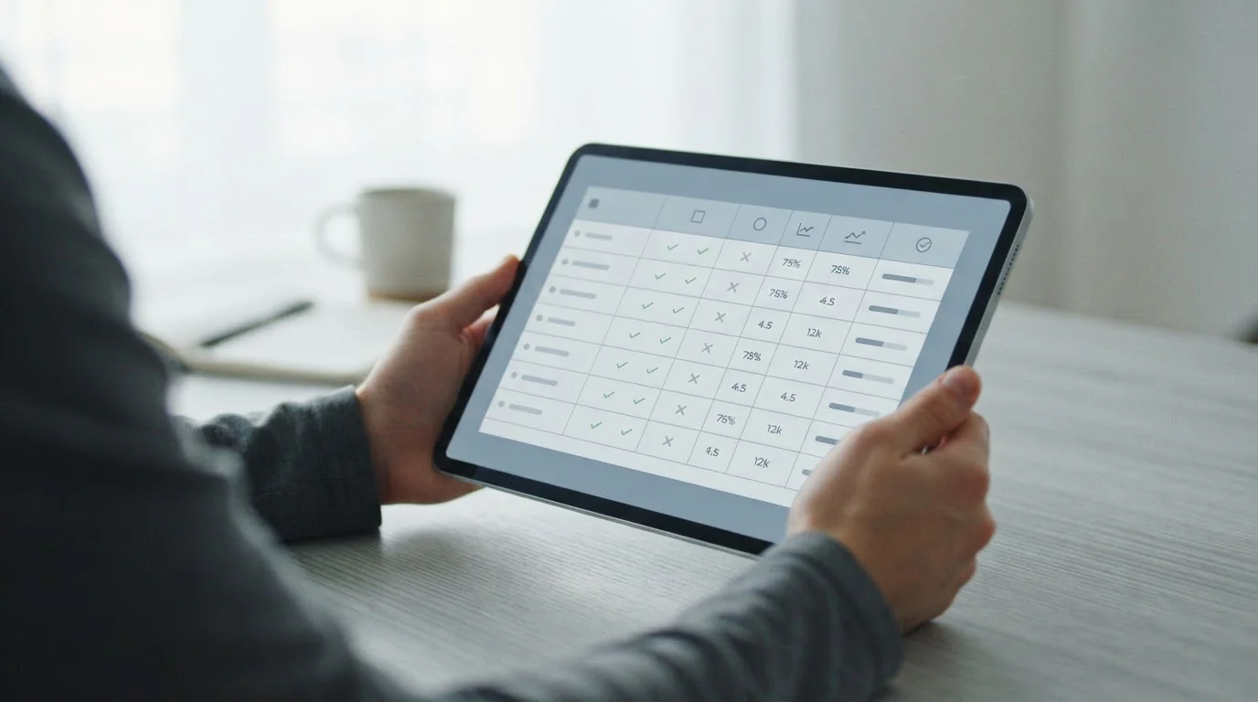 Vergleichstabelle mit verschiedenen Wettanbietern auf Tablet-Bildschirm