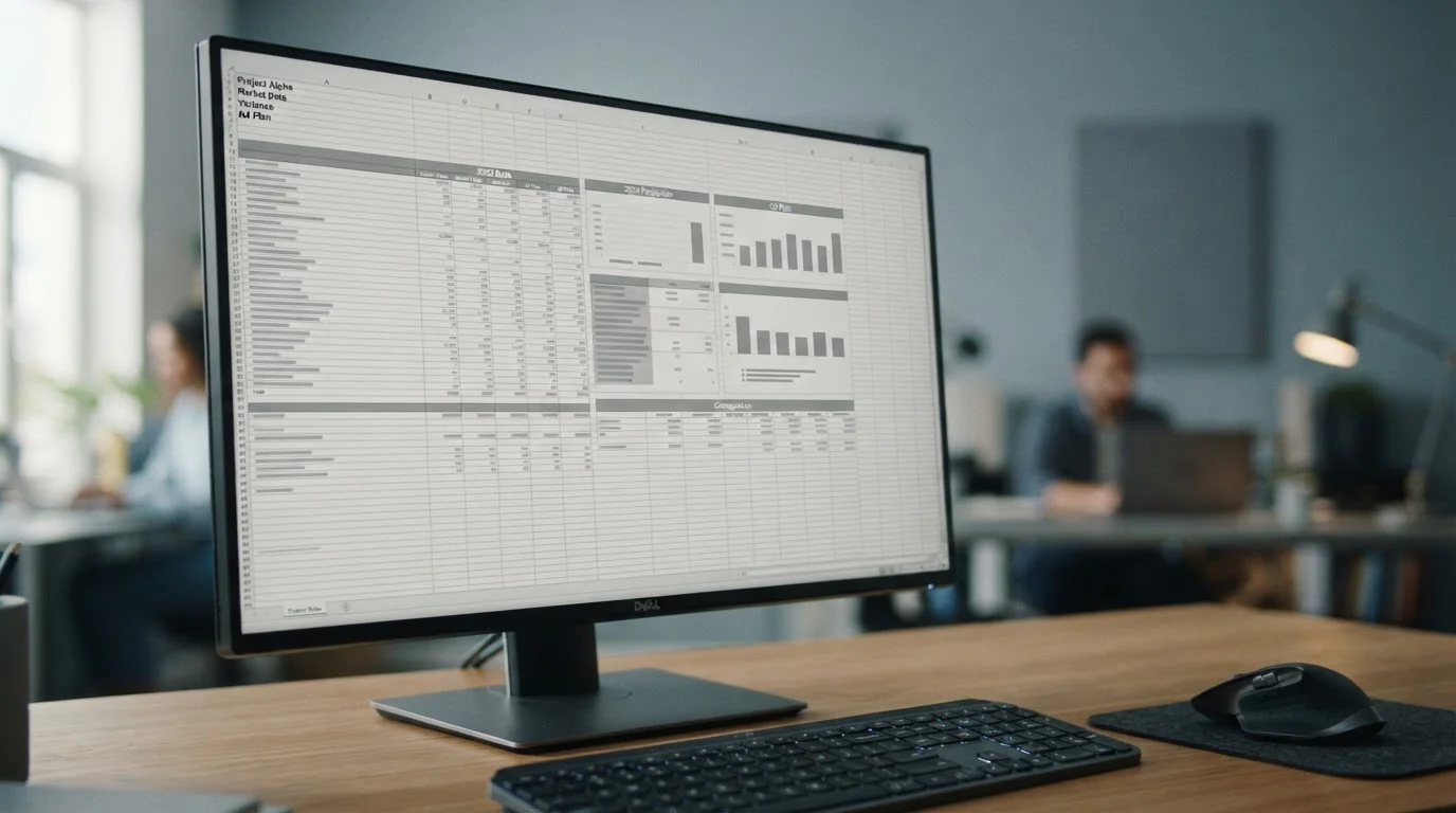 Vergleichstabelle mit neutralen Datenzeilen auf einem Monitor